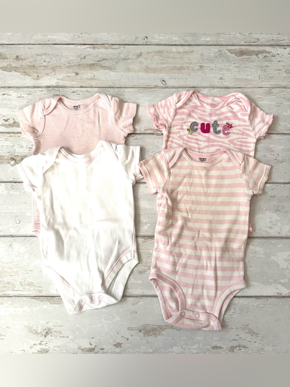 Carters 9m Baby Girl Onesie Bodysuit Bundle Lot Set of 4 Pink White Stripes Cute